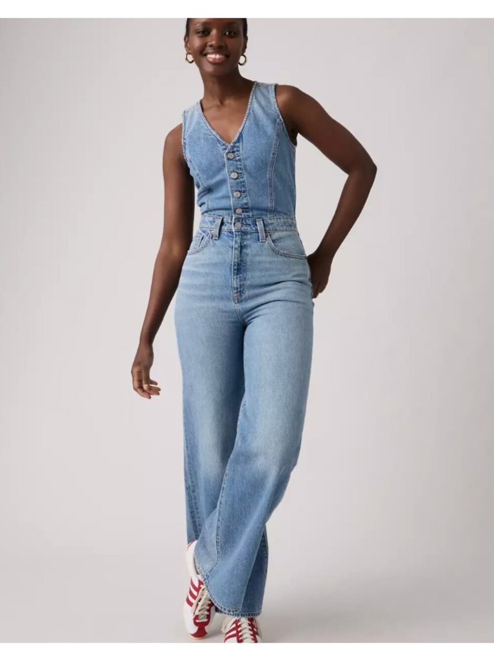 New Levi's Size 29 Denim Wide-Leg Jumpsuit Own It Jumpsuit Medium Wash